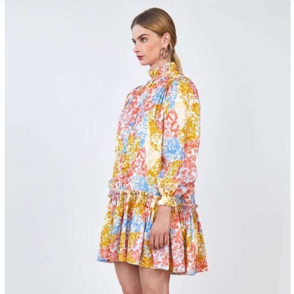 NWT Hunter Bell Blakely Dress Flower Patchwork Silk Medium - Picture 15 of 15